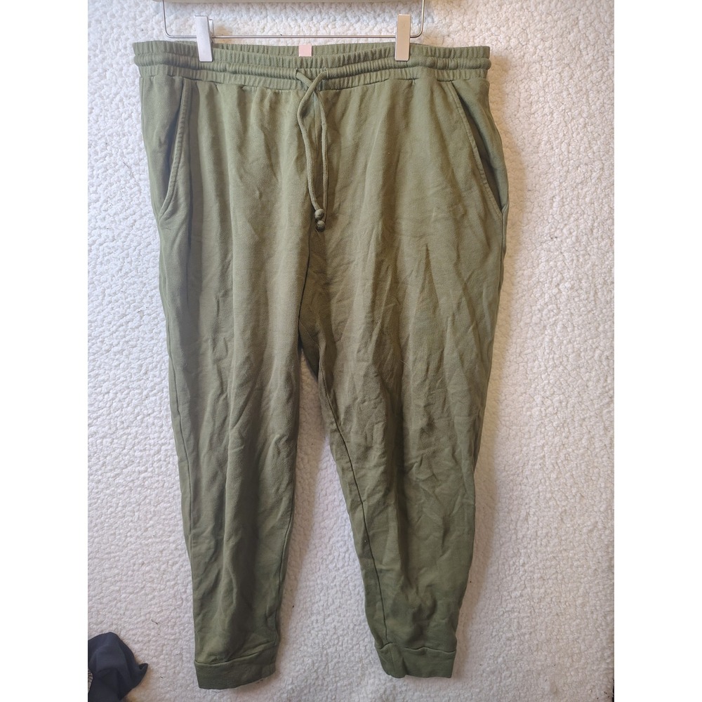 ThirdLove French Terry Jogger Pants Olive Green Plus Size 1X Drawstring Pocket
